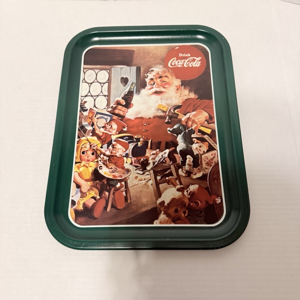 Coca Cola Metal Santa in Workshop flat Tray 1992